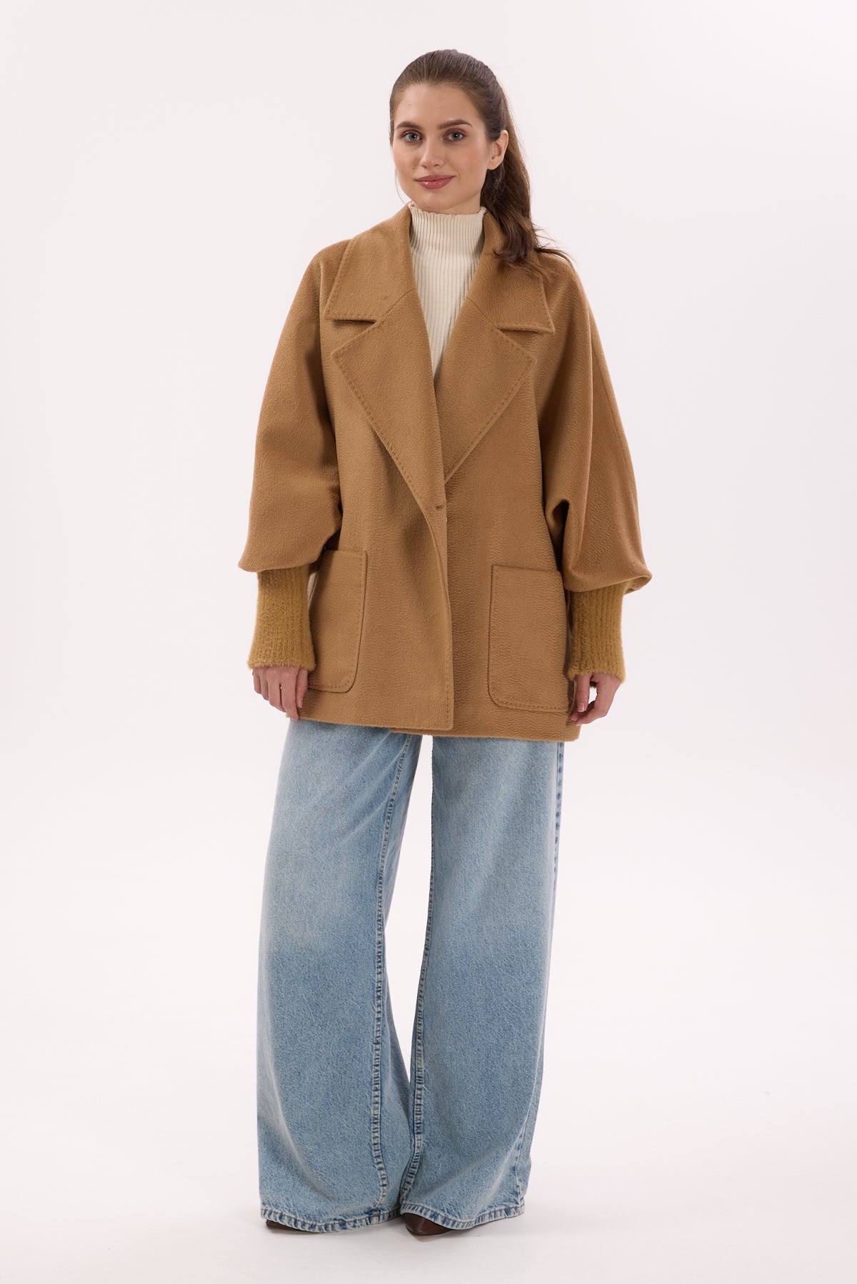 "Siena" Kamel Oversize Kaban – Triko Kol Detaylı