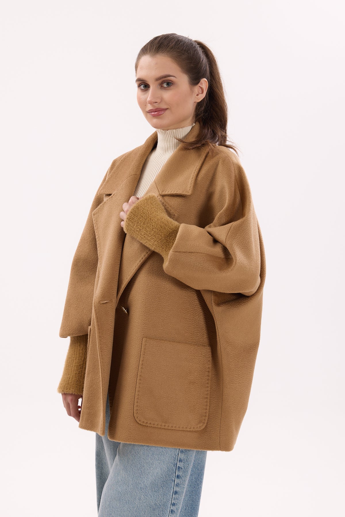 "Siena" Kamel Oversize Kaban – Triko Kol Detaylı