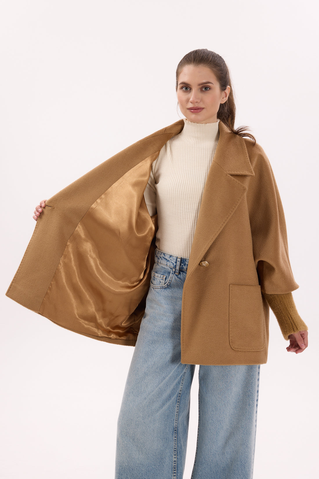 "Siena" Kamel Oversize Kaban – Triko Kol Detaylı