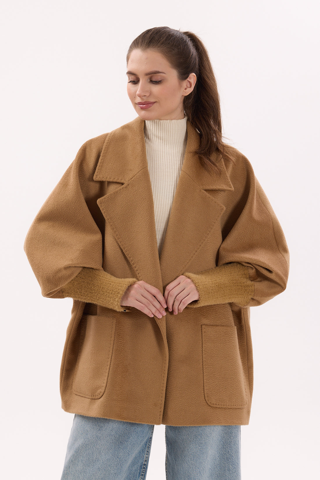 "Siena" Kamel Oversize Kaban – Triko Kol Detaylı