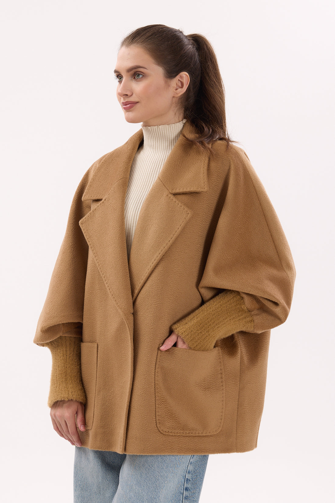 "Siena" Kamel Oversize Kaban – Triko Kol Detaylı