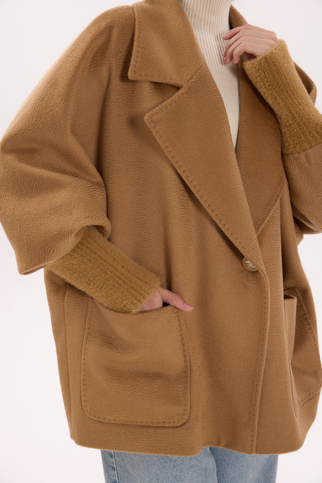 "Siena" Kamel Oversize Kaban – Triko Kol Detaylı