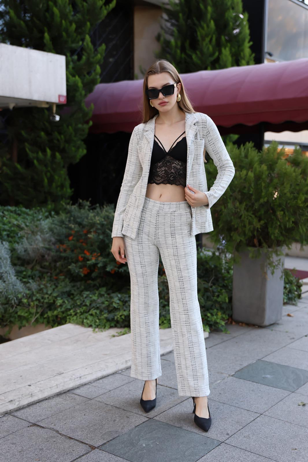 Ekose Desenli Blazer & Pantolon Takımı