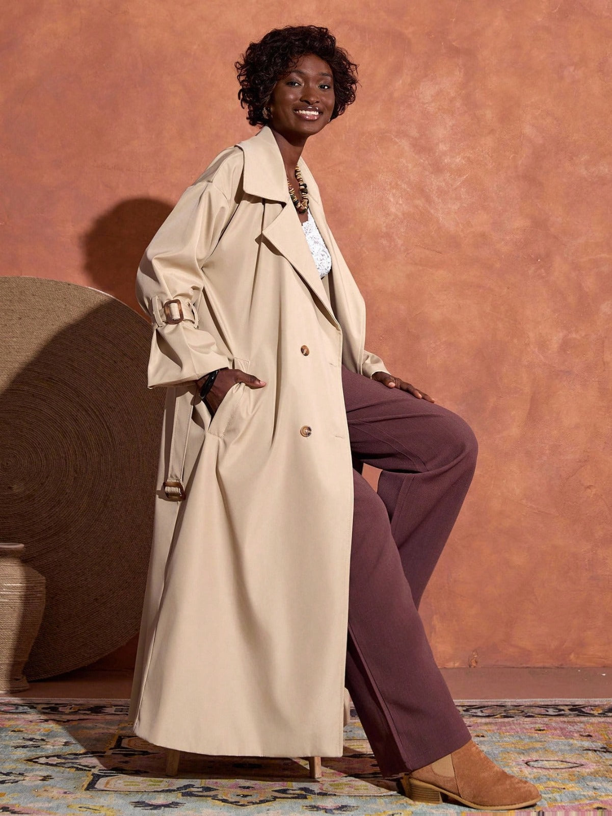 Bej Oversize Trençkot